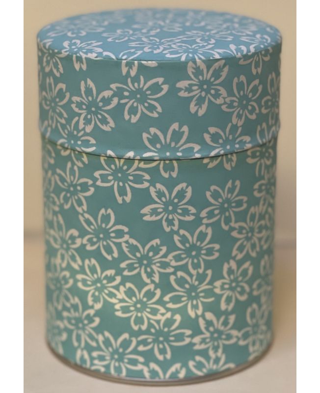 Boîte à thé en papier Japonais- Bleue Fleurs - double couvercle en métal