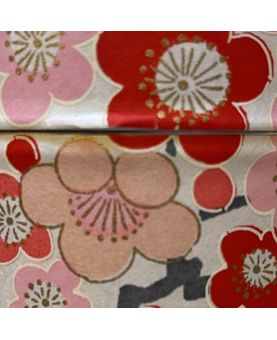 Boîte à thé en papier Japonais- Fleurs Rouges - double couvercle en métal