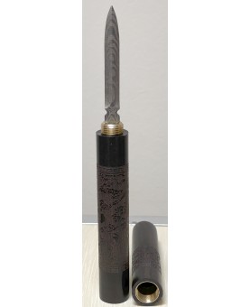 Couteau à Pu'Er en bois sculpté et lame damassée
