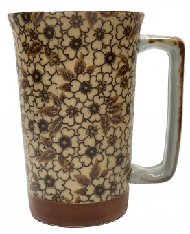 Mug à thé Japonais à motifs fleurs feuilles brun 40cl