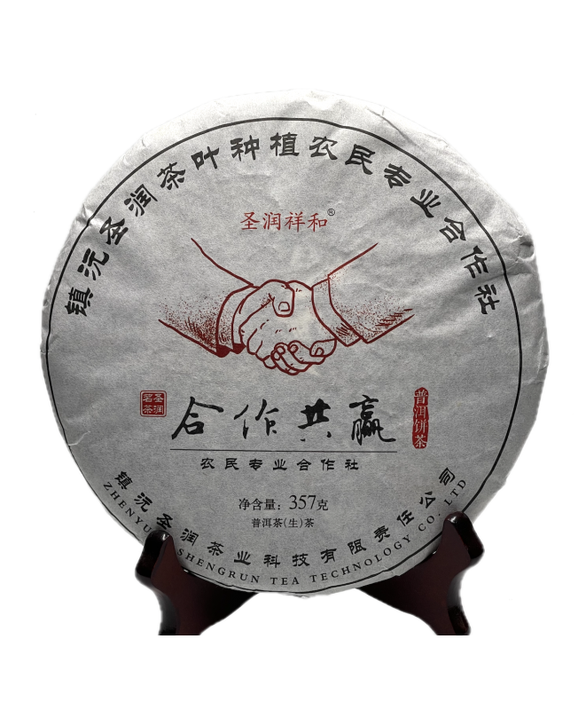 Galette de Thé Pu'Er Sheng (cru) 2019 Hezuo Gongying 合作共赢  Yunnan Zhenyuan 357g