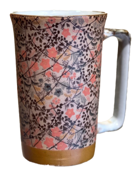 Mug à thé à motifs fleurs rouges et lignes noirs capacité 40cl