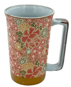 Mug à thé Japonais à motifs Pivoine fond rouge capacité 40cl