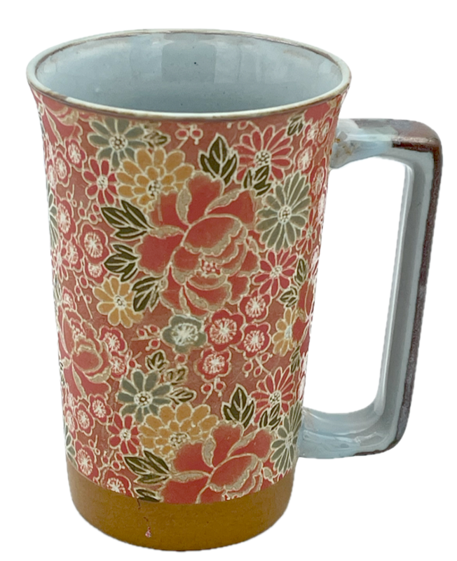 Mug à thé Japonais à motifs Pivoine fond rouge capacité 40cl