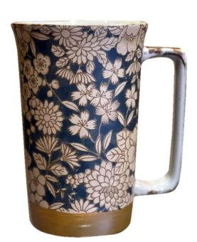 Mug à thé fleurs fond bleu nuit mat 40cl
