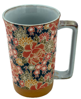 Mug à thé Japonais à motifs Pivoine fond bleu capacité 40cl