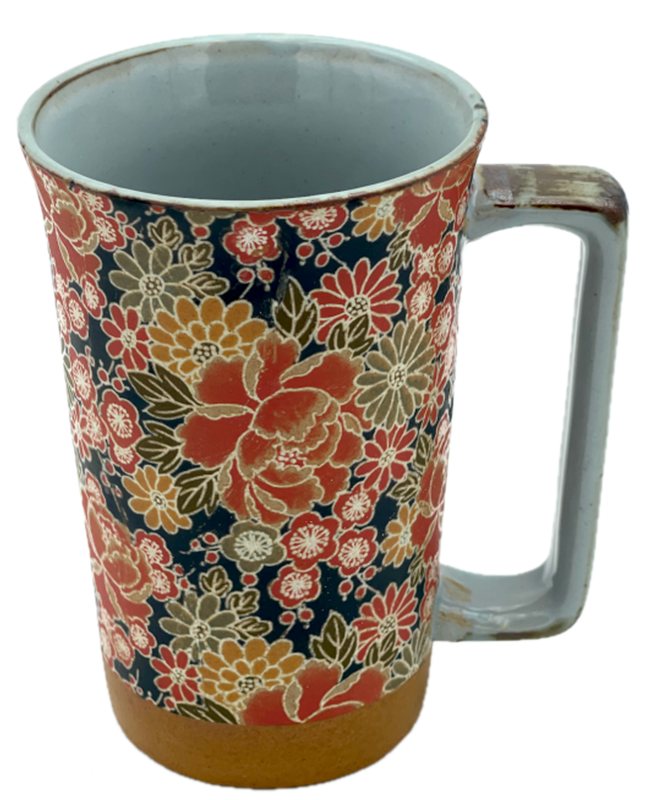 Mug à thé Japonais à motifs Pivoine fond bleu capacité 40cl