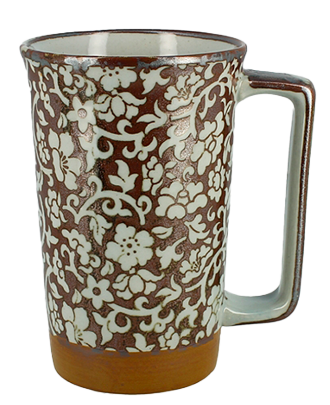 Mug à thé Fleur Feuille Stylise Fond Brun capacité 40cl