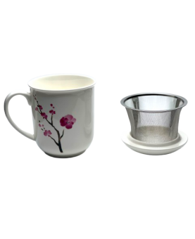Mug à thé avec filtre motif fleurs de cerisier