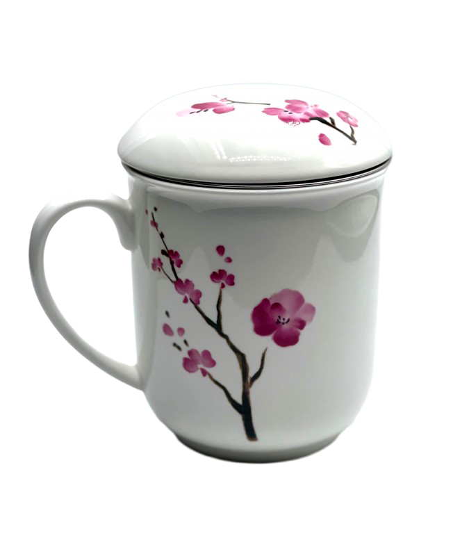 Mug à thé avec filtre motif fleurs de cerisier