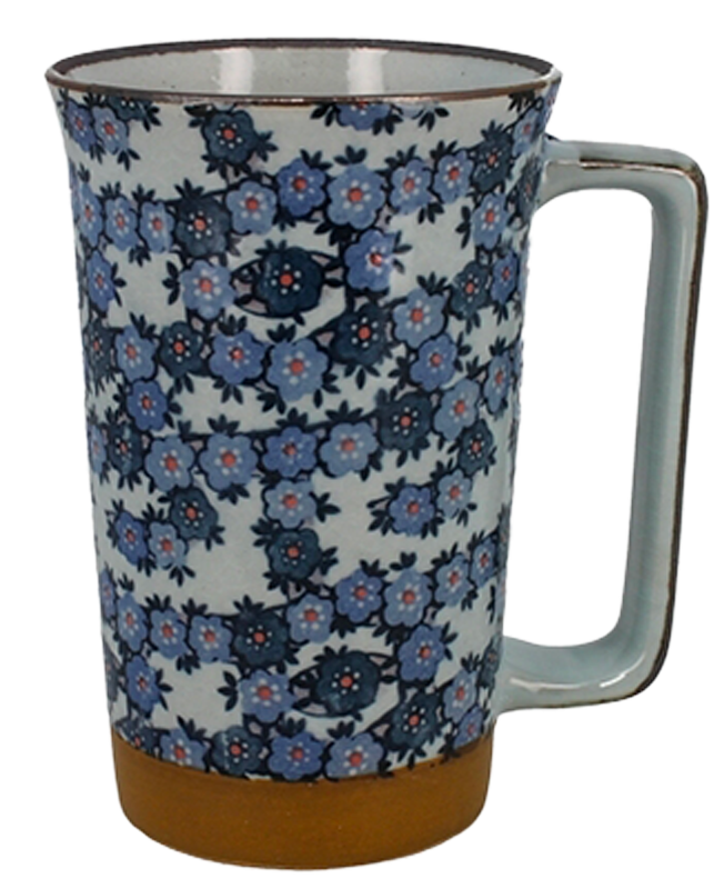 Mug à thé à motifs Fleurs Bleues pieuvre capacité 40cl