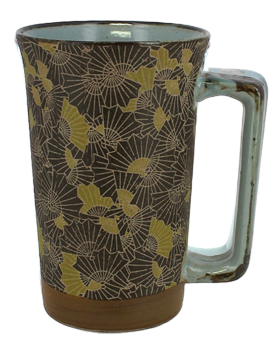 Mug à thé à motifs éventail jaune/brun capacité 40cl